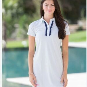 Simply Southern blue & white bamboo print preppy  short sleeve shirt dre…